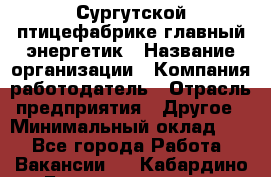 Сургутской птицефабрике главный энергетик › Название организации ­ Компания-работодатель › Отрасль предприятия ­ Другое › Минимальный оклад ­ 1 - Все города Работа » Вакансии   . Кабардино-Балкарская респ.